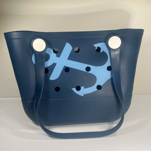 Nautical Blue Rubber Water Proof Tote Beach Bag With Anchor - Picture 3 of 9